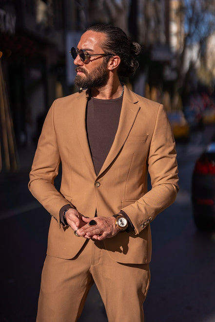 Sturgis Camel Slim Fit Notch Lapel 2 Piece Suit