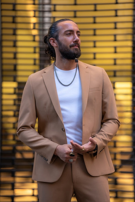 Mitchell Camel Slim Fit Notch Lapel 2 Piece Suit