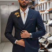 Sturgis Dark Blue Slim Fit 2 Piece Pinstripe Double Breasted Suit