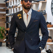 Sturgis Dark Blue Slim Fit 2 Piece Pinstripe Double Breasted Suit