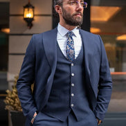 GentWith Sturgis Dark Blue Slim Fit Peak Lapel 3 Piece Suit