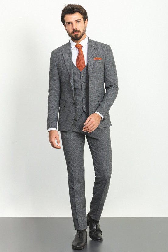 Dark Gray Slim Fit Notch Lapel 3 Piece Suit