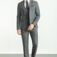 Sturgis Dark Gray Slim Fit Notch Lapel Plaid Check 3 Piece Suit