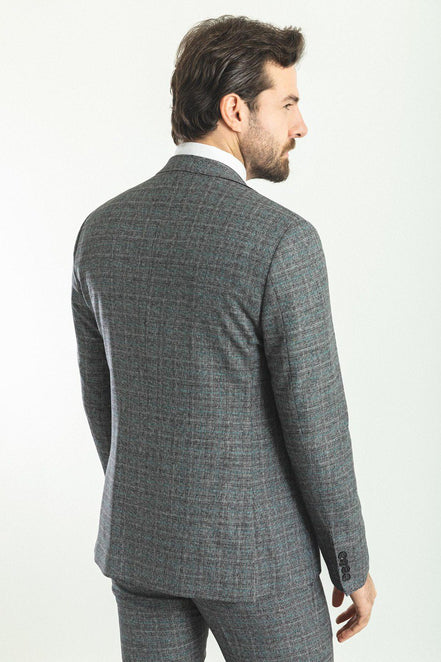Sturgis Dark Gray Slim Fit Notch Lapel Plaid Check 3 Piece Suit