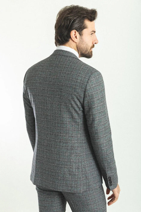 Sturgis Dark Gray Slim Fit Notch Lapel Plaid Check 3 Piece Suit
