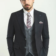 Sturgis Gray Black Slim Fit Peak Lapel Combination 3 Piece Suit