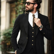 Sturgis Jet Black Slim Fit Peak Lapel 3 Piece Suit