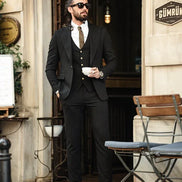 Sturgis Jet Black Slim Fit Peak Lapel 3 Piece Suit