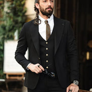 Sturgis Jet Black Slim Fit Peak Lapel 3 Piece Suit