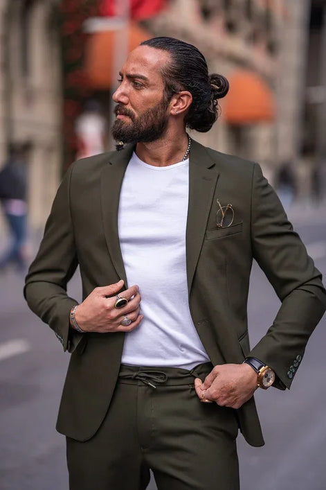 Sturgis Khaki Slim Fit Notch Lapel 2 Piece Suit