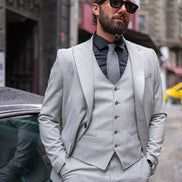 Sturgis Light Gray Slim Fit Peak Lapel 3 Piece Suit