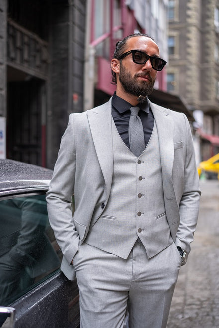 Sturgis Light Gray Slim Fit Peak Lapel 3 Piece Suit