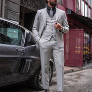 Sturgis Light Gray Slim Fit Peak Lapel 3 Piece Suit