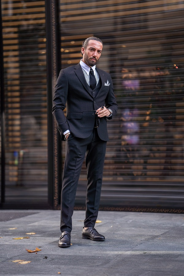Sturgis Midnight Black Slim Fit Notch Lapel 3 Piece Suit
