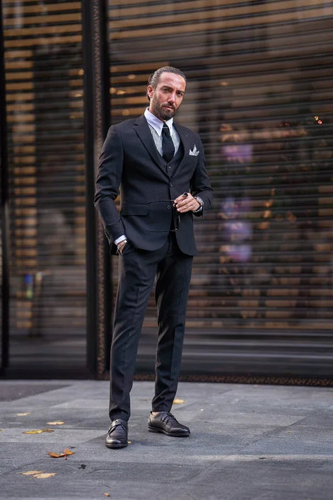 Sturgis Midnight Black Slim Fit Notch Lapel 3 Piece Suit