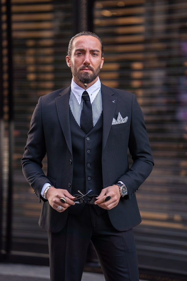 Sturgis Midnight Black Slim Fit Notch Lapel 3 Piece Suit