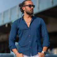 Sturgis Navy Blue Slim Fit Crosshatch Casual Shirt