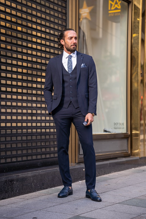 Sturgis Navy Blue Slim Fit Notch Lapel 3 Piece Suit