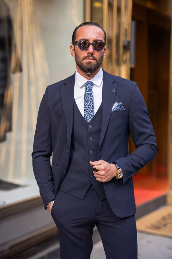 Sturgis Navy Blue Slim Fit Notch Lapel 3 Piece Suit