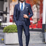 Sturgis Navy Blue Slim Fit Peak Lapel 3 Piece Suit