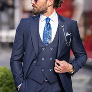 Sturgis Navy Blue Slim Fit Peak Lapel 3 Piece Suit