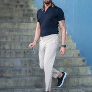 Sturgis Navy Blue Slim Fit Zippers Polo T-Shirt