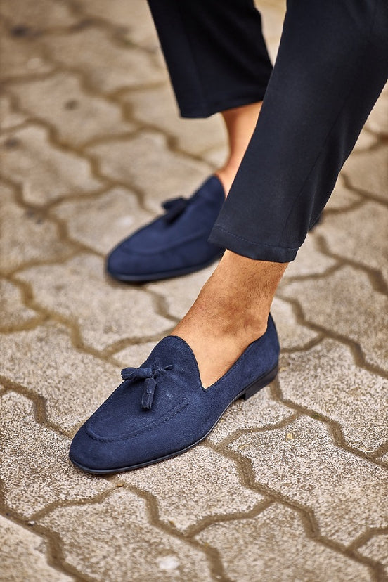 Navy Blue Suede Loafers