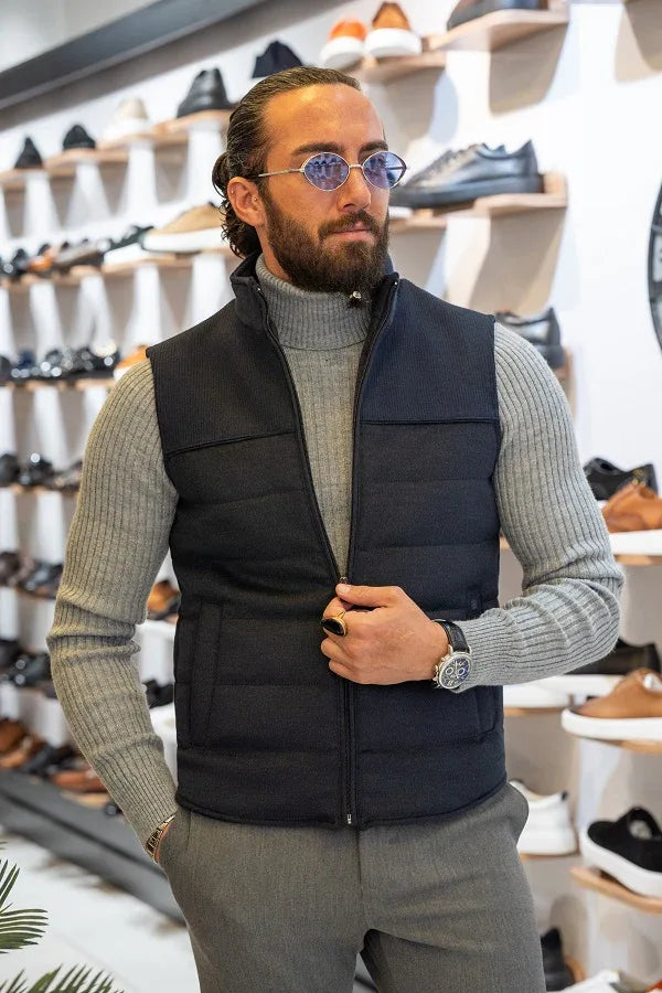 Navy Blue Slim Fit Zippered Vest for Men 40 Navy Blue Slim Fit Zippered Vest for Men 40