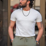 Sturgis White Slim Fit Crew Neck Striped T-Shirt