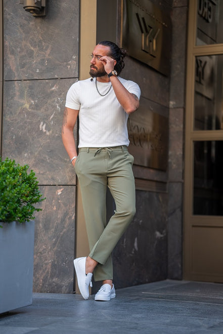 Sturgis White Slim Fit Crew Neck Striped T-Shirt