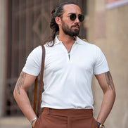 Sturgis White Slim Fit Zippers Polo T-Shirt