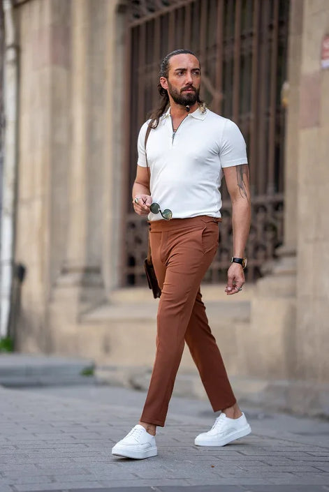 Sturgis White Slim Fit Zippers Polo T-Shirt