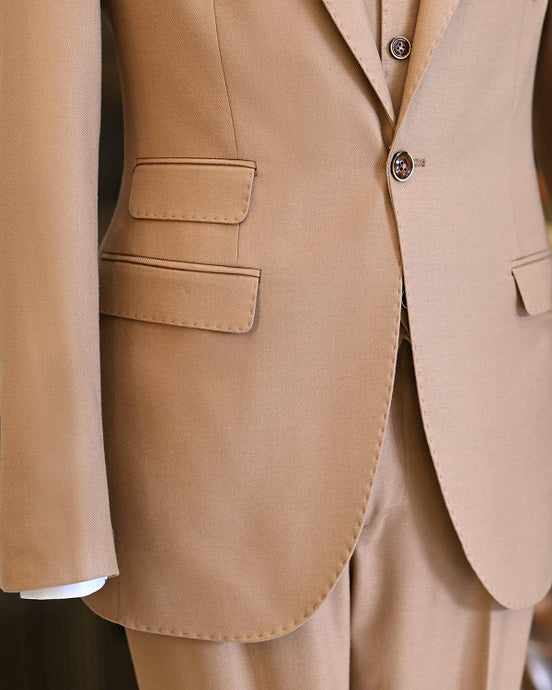 GentWith Suffolk Camel Slim Fit 3 Piece Peak Lapel Suit