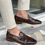 Tampa Crocodile Pattern Brown Double Monk Strap Shoes