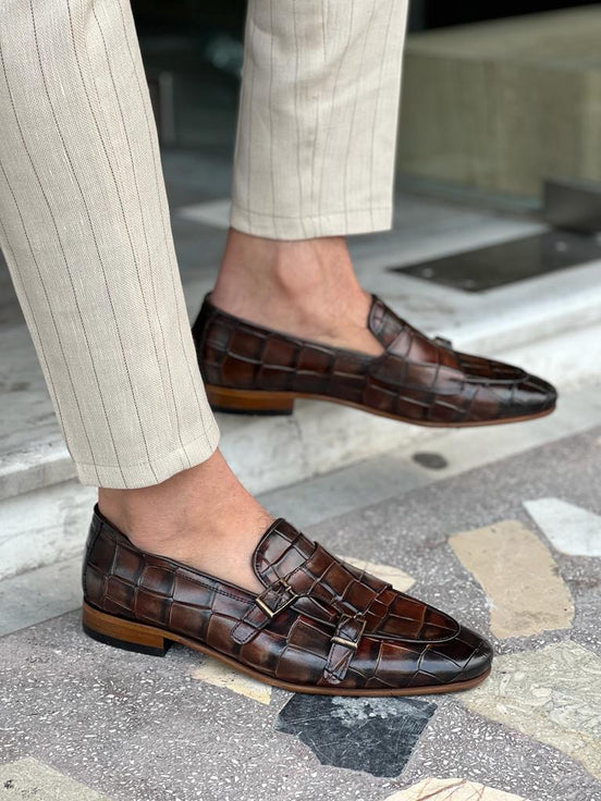 Brown Double Monk Strap Shoes