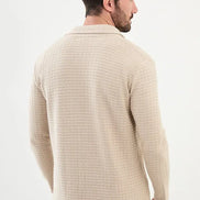 GentWith Tea Notch Collar Double Pocket Knit Beige Cardigan