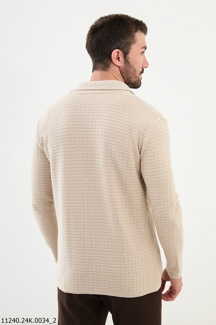 GentWith Tea Notch Collar Double Pocket Knit Beige Cardigan