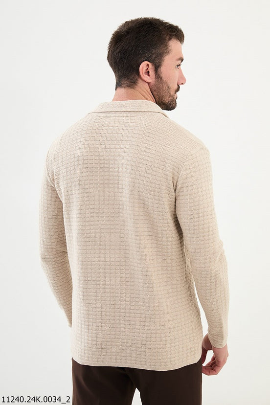 Beige Notch Collar Double Pocket Knit Cardigan
