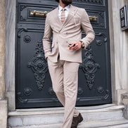 GentWith Tea Beige Slim Fit 2 Piece Pinstripe Double Breasted Suit