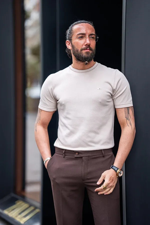 Tea Beige Crew Neck T-Shirt