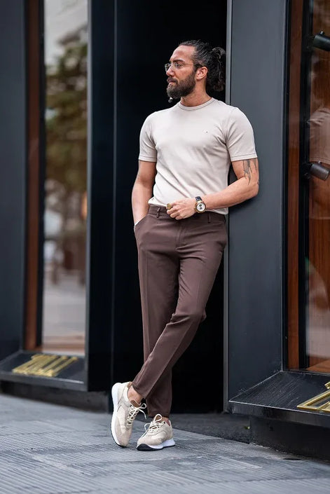 Tea Beige Crew Neck T-Shirt
