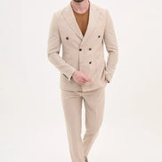 GentWith Tea Beige Slim Fit Double Breasted Suit