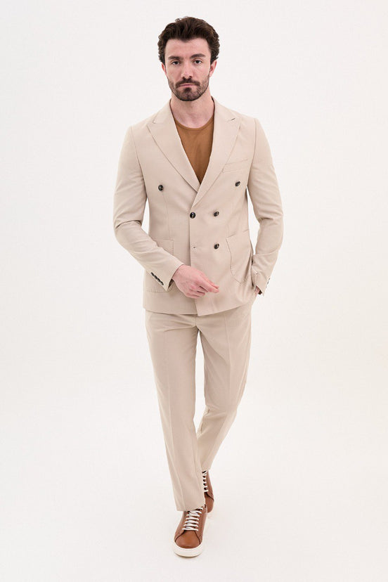 Beige Double Breasted Suit