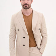GentWith Tea Beige Slim Fit Double Breasted Suit