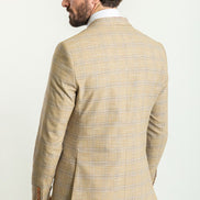 Tea Slim Fit Notch Lapel 3 Piece Beige Plaid Suit