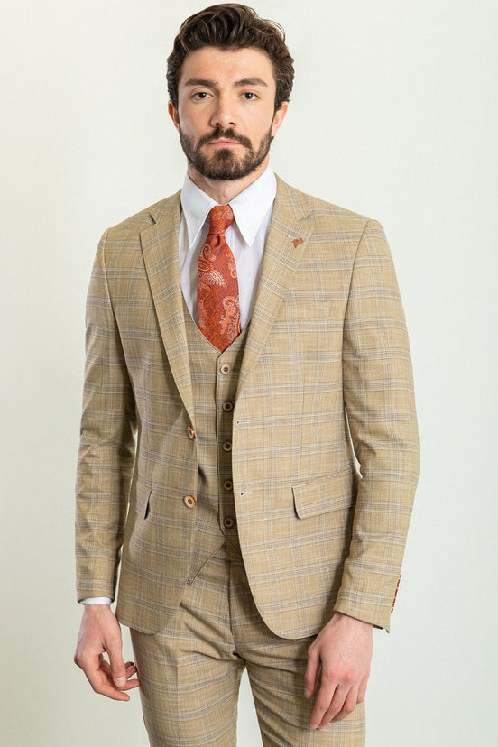 Beige Plaid Suit
