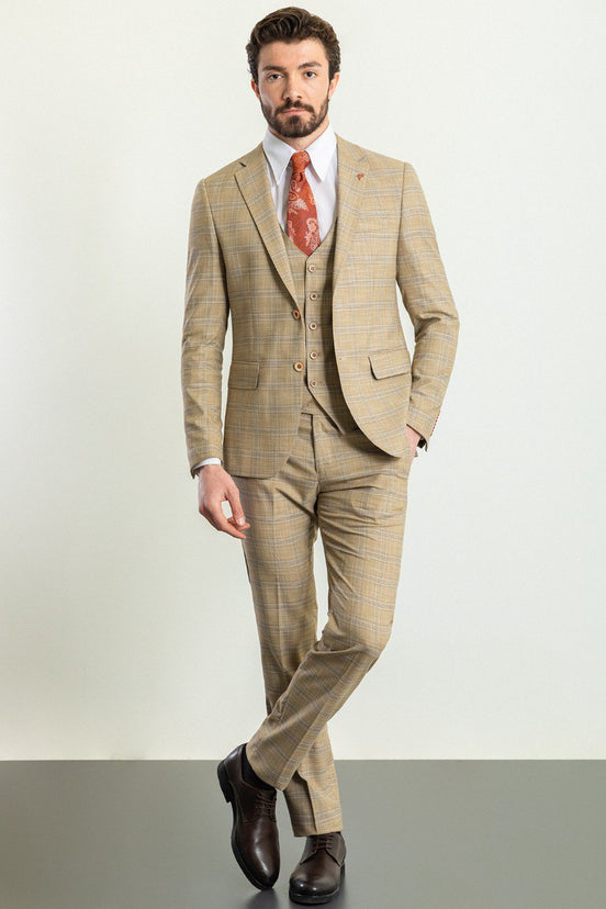 Beige Plaid Suit