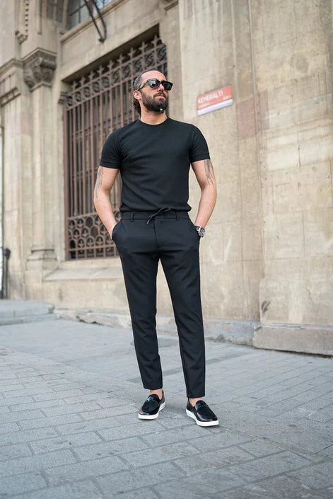 Tea Black Round Neck T-Shirt