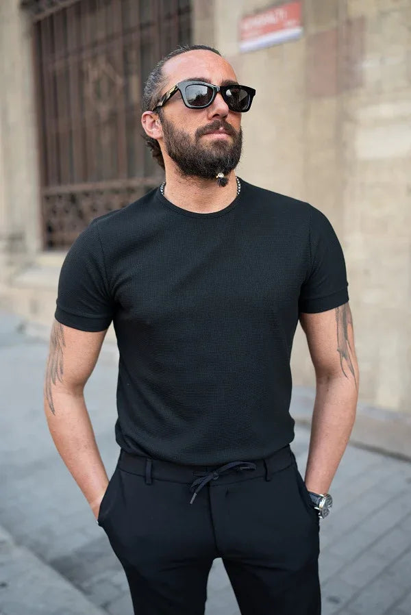 Tea Black Round Neck T-Shirt