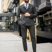 GentWith Tea Black Slim Fit 2 Piece Double Breasted Suit